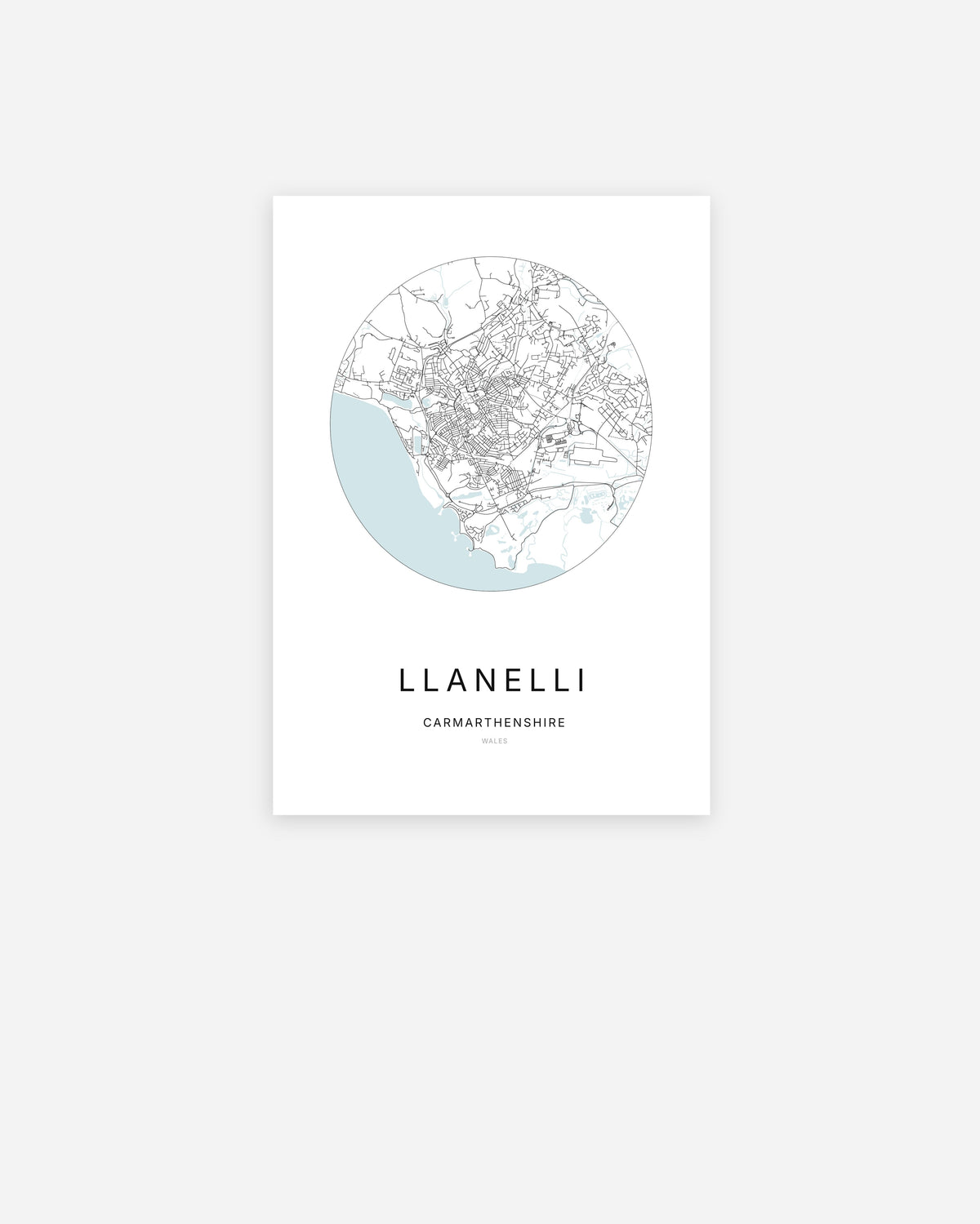 Plan de la ville de Llanelli au design minimaliste.