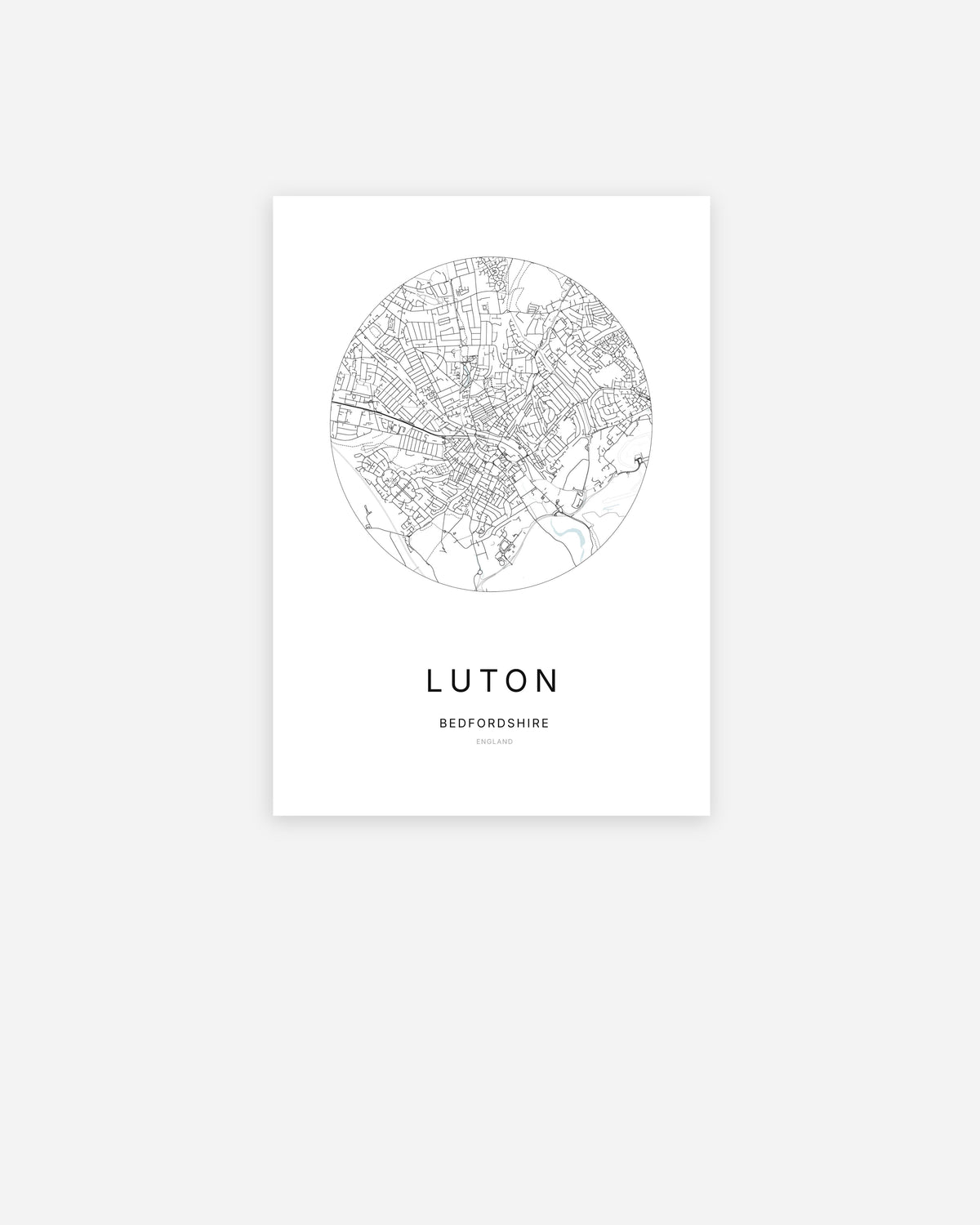 City map of Luton in a minimalist design.