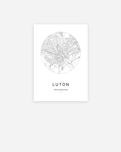 City map of Luton in a minimalist design.