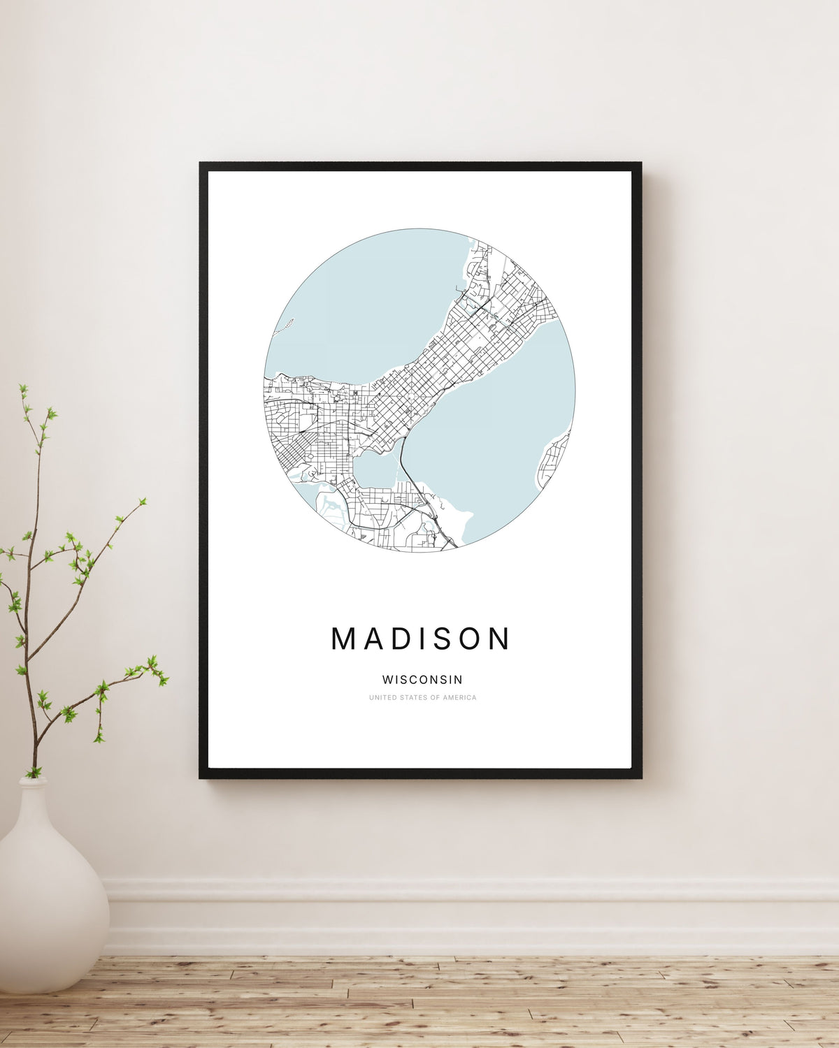 Affiche minimaliste du plan de la ville de Madison.
