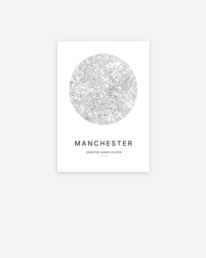 Plan de la ville de Manchester au design minimaliste.