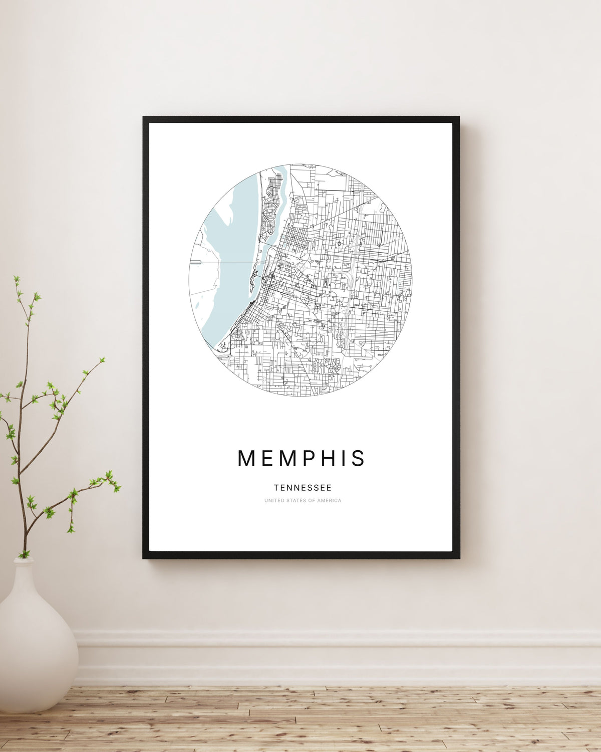Minimalist city map poster of Memphis, Tennessee.