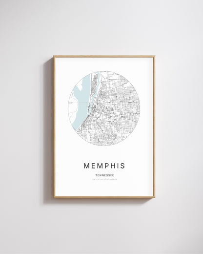 Poster featuring the city map of Memphis, Tennessee.