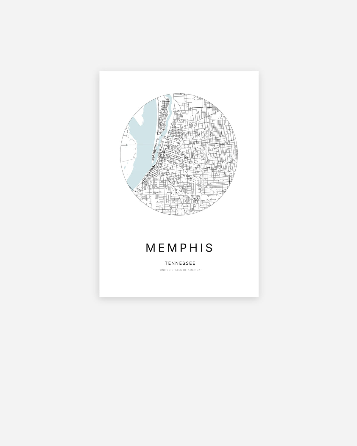 Minimalist city map of Memphis, Tennessee.