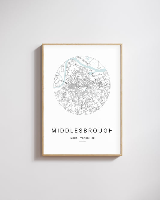 Poster représentant le plan de la ville de Middlesbrough.