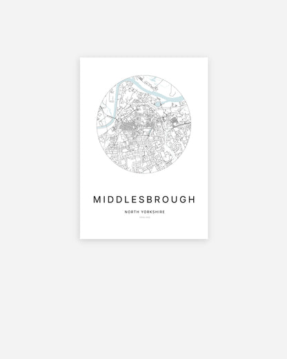 Plan de la ville de Middlesbrough au design minimaliste.
