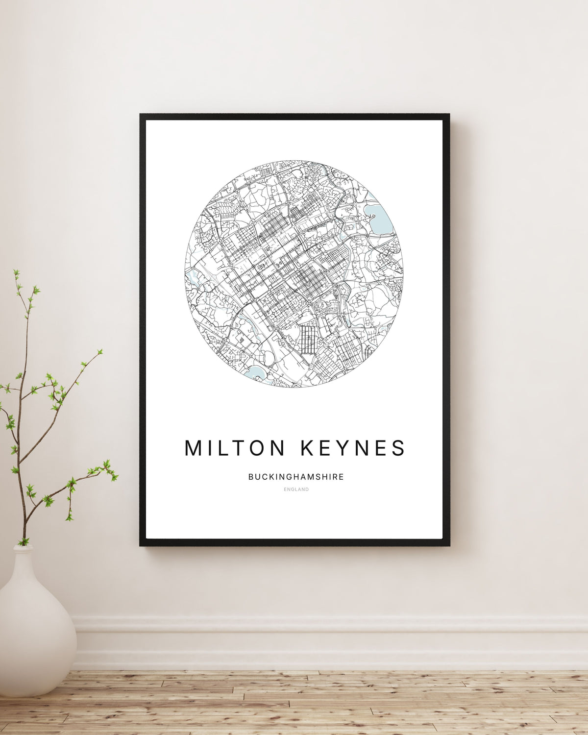 Minimalist city map print of Milton Keynes.