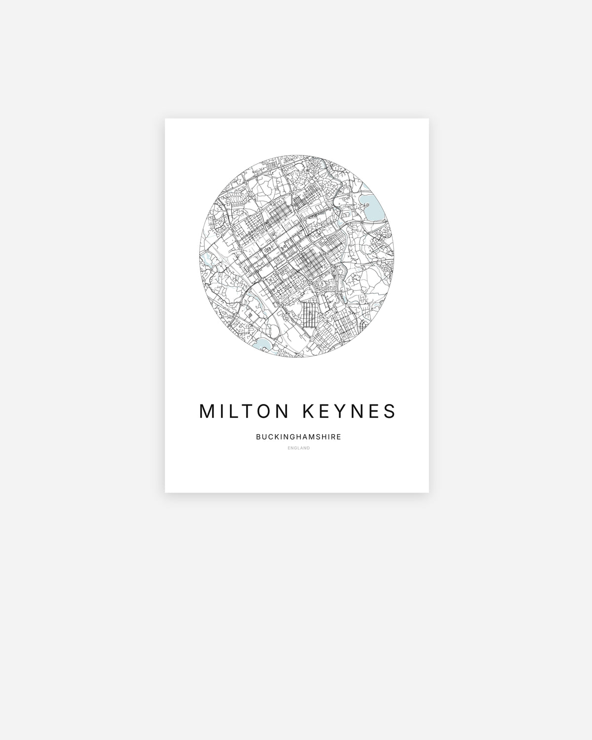 City map of Milton Keynes in a minimalist design.