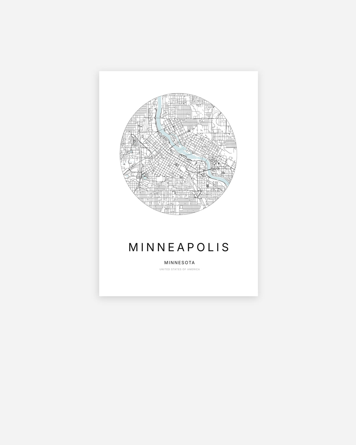 Plan de la ville de Minneapolis au design minimaliste.