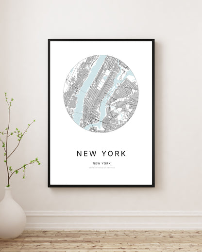 Affiche minimaliste du plan de la ville de New York.