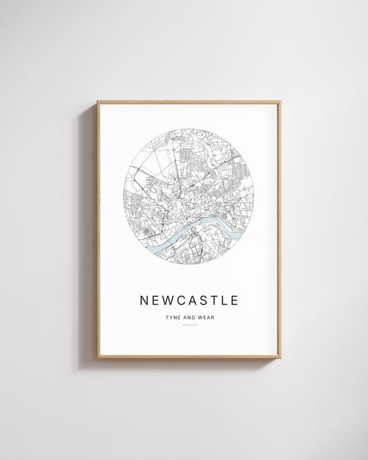 Poster représentant le plan de la ville de Newcastle.