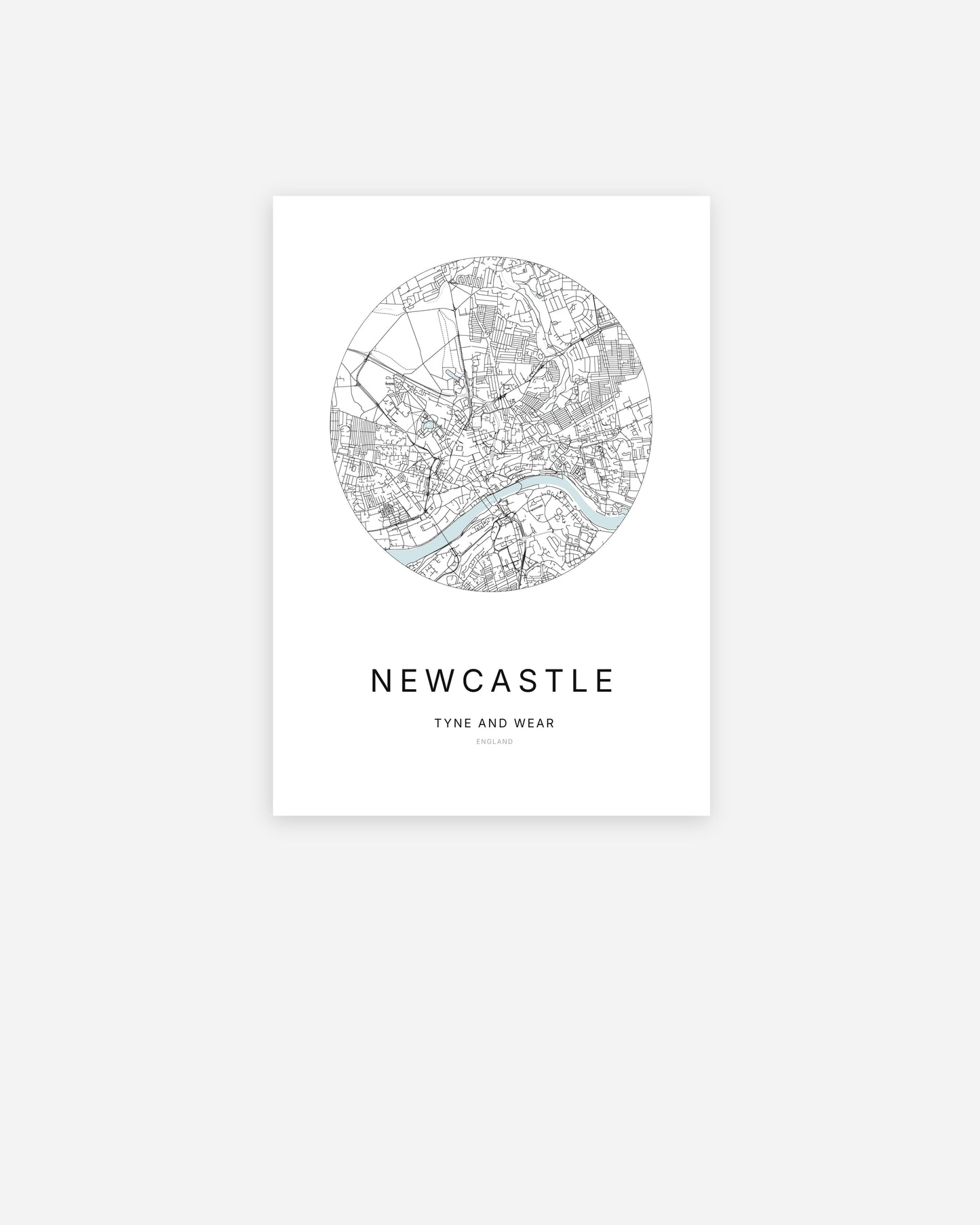 Plan de la ville de Newcastle au design minimaliste.