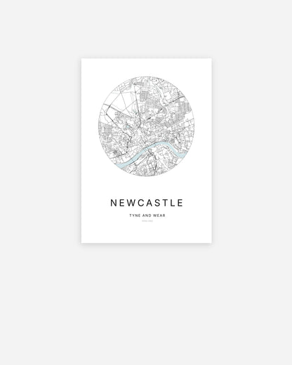 Plan de la ville de Newcastle au design minimaliste.