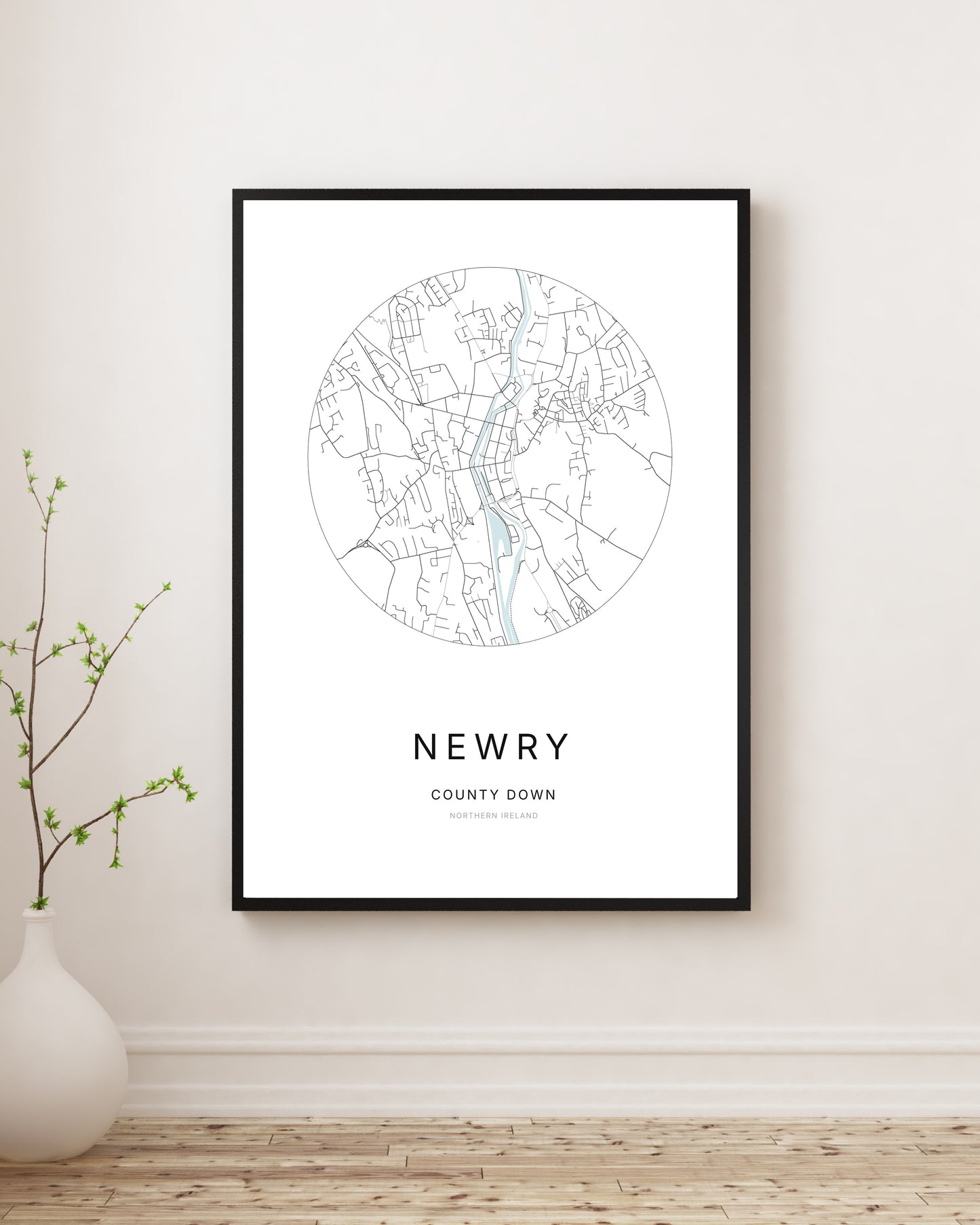 Affiche minimaliste du plan de la ville de Newry.