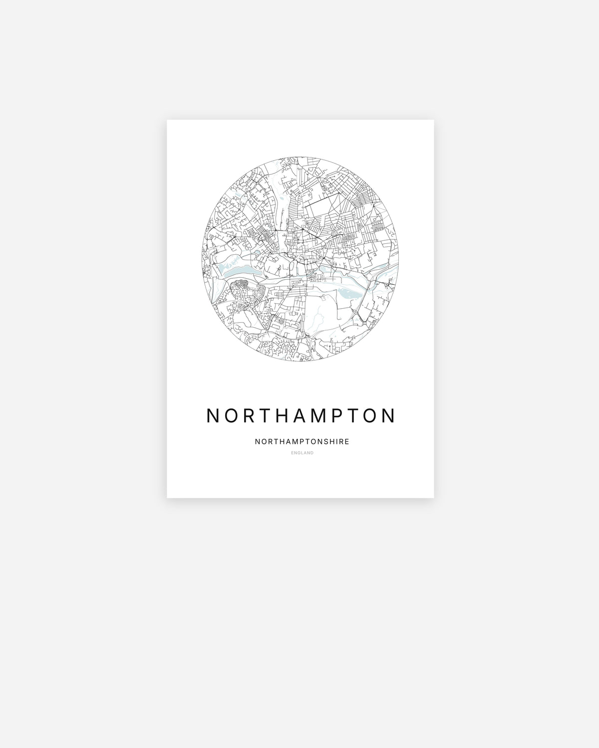 City map of Northampton in a minimalist design.