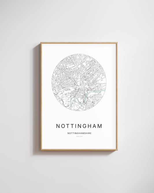 Poster représentant le plan de la ville de Nottingham.