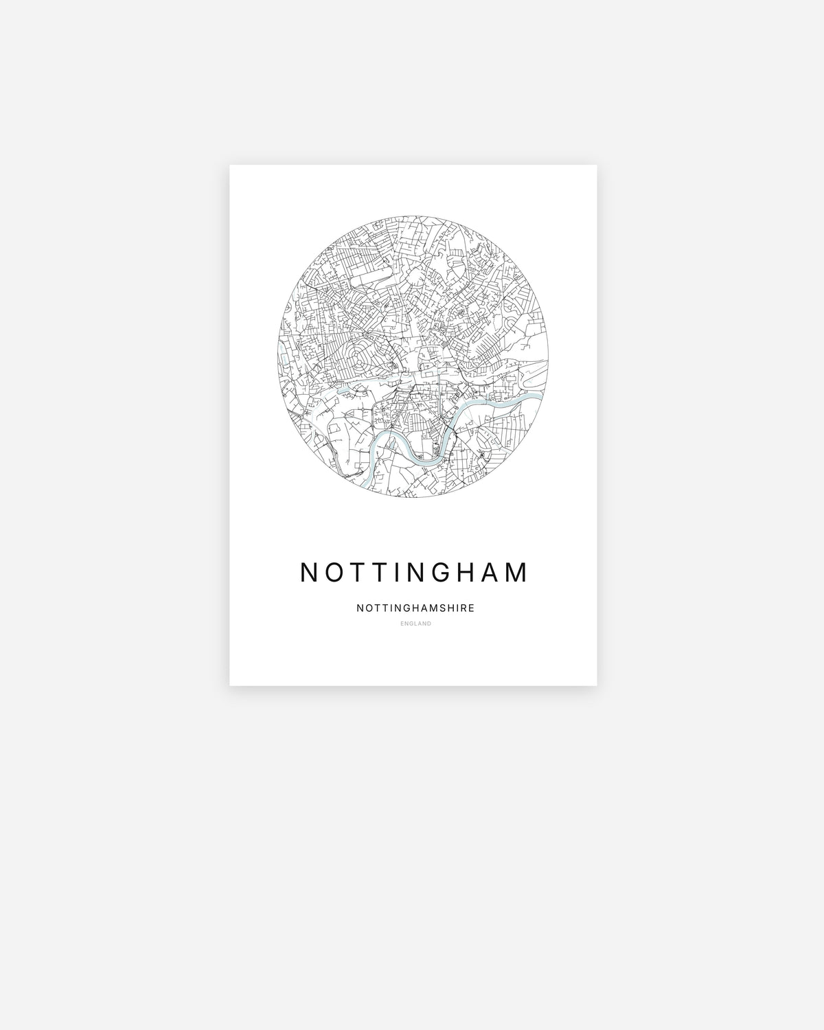 Plan de la ville de Nottingham au design minimaliste.