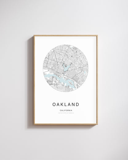 Poster représentant le plan de la ville d’Oakland.