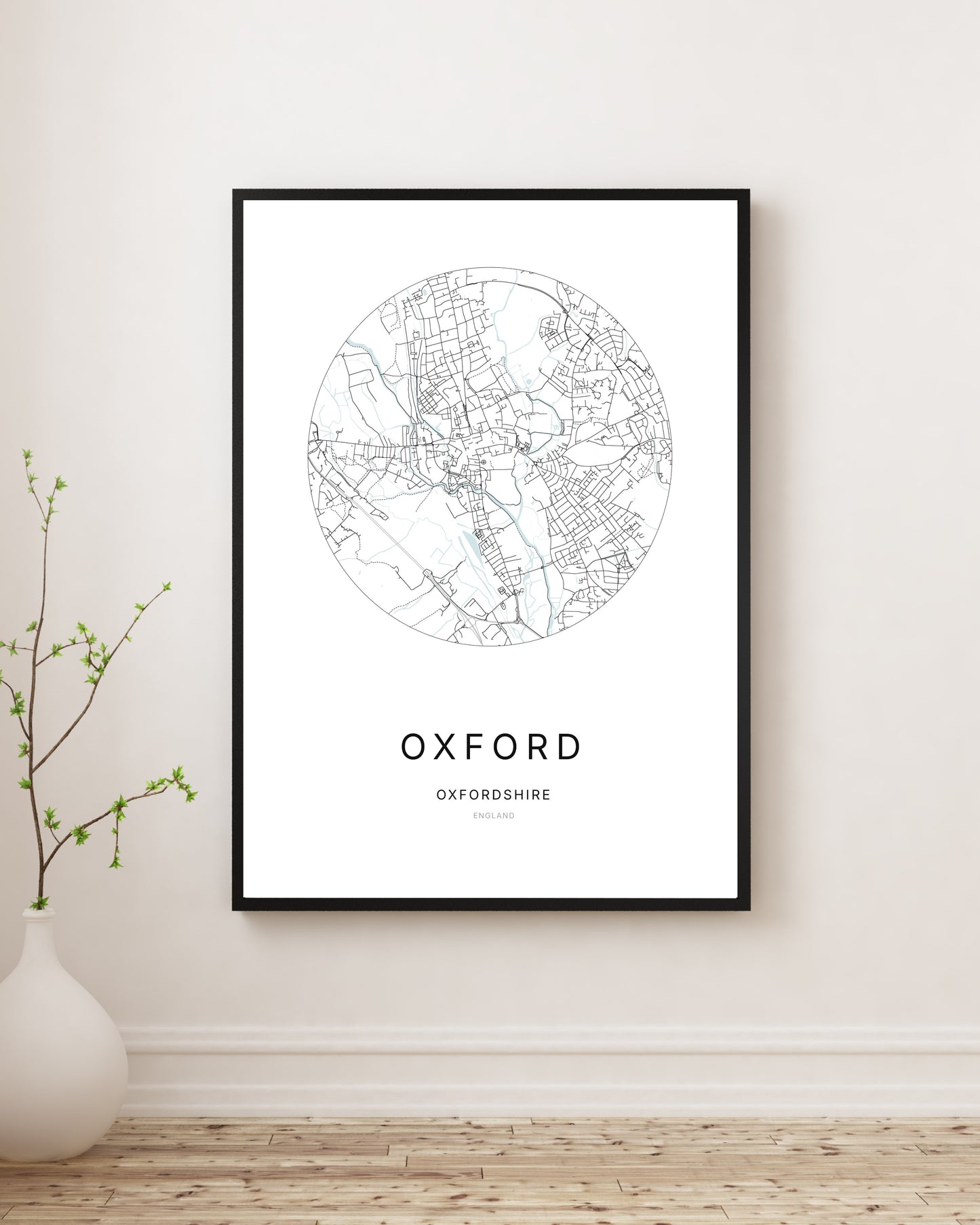 Minimalist city map print of Oxford.