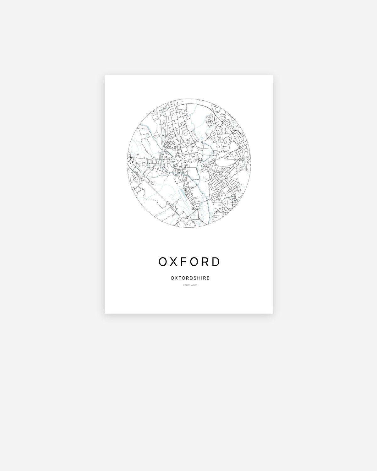 City map of Oxford in a minimalist design.