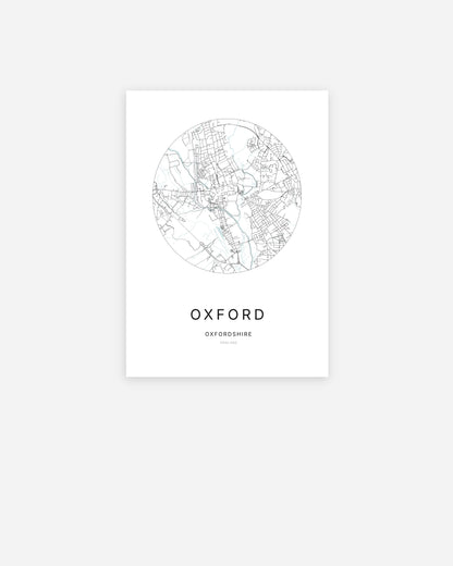 City map of Oxford in a minimalist design.