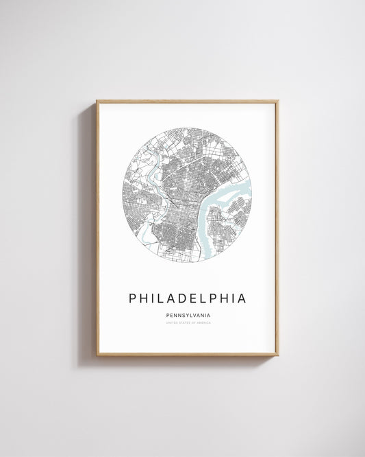 Poster représentant le plan de la ville de Philadelphia.