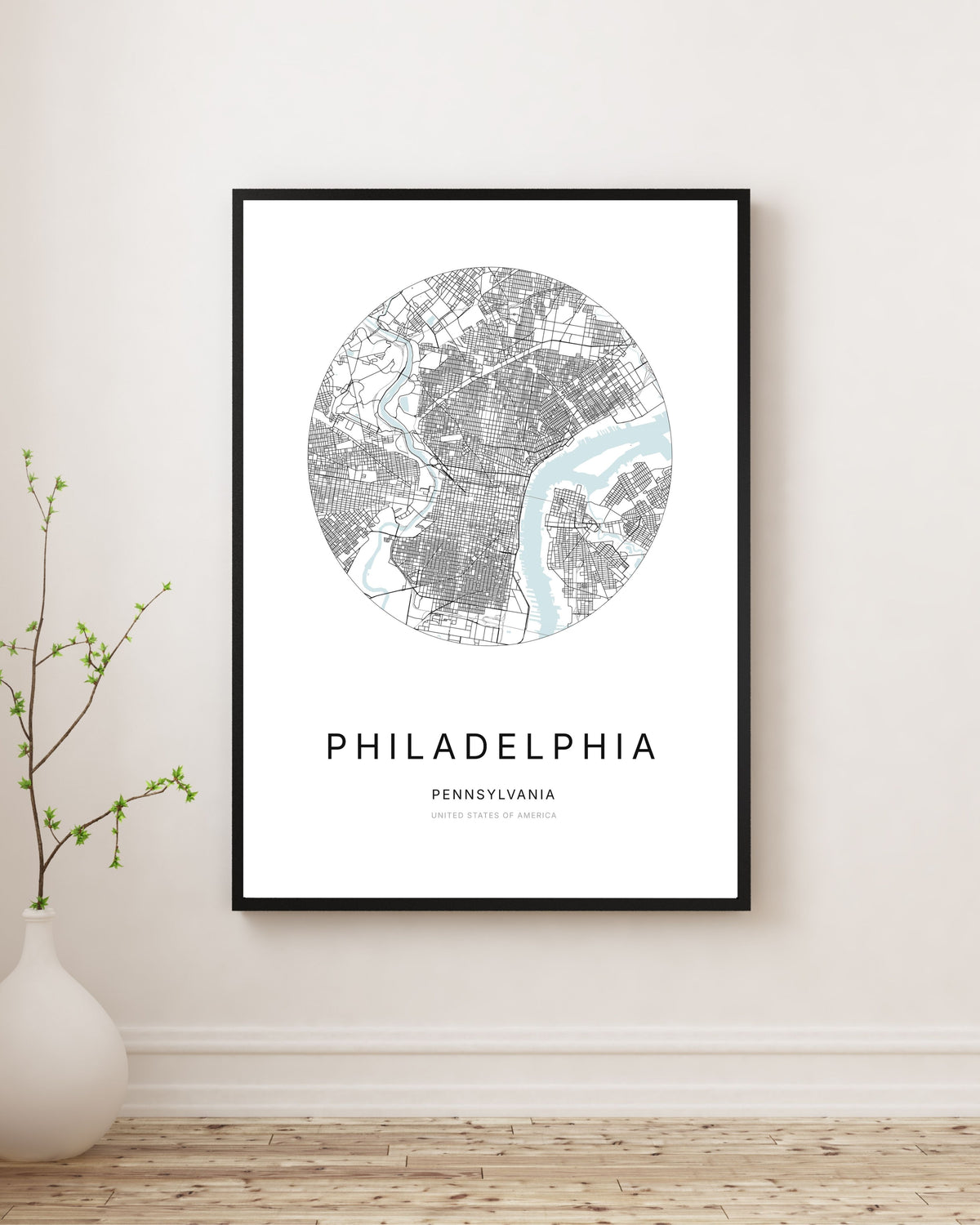 Affiche minimaliste du plan de la ville de Philadelphia.