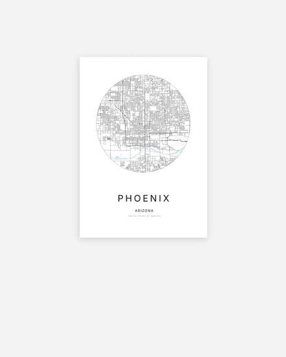 Plan de la ville de Phoenix au design minimaliste.
