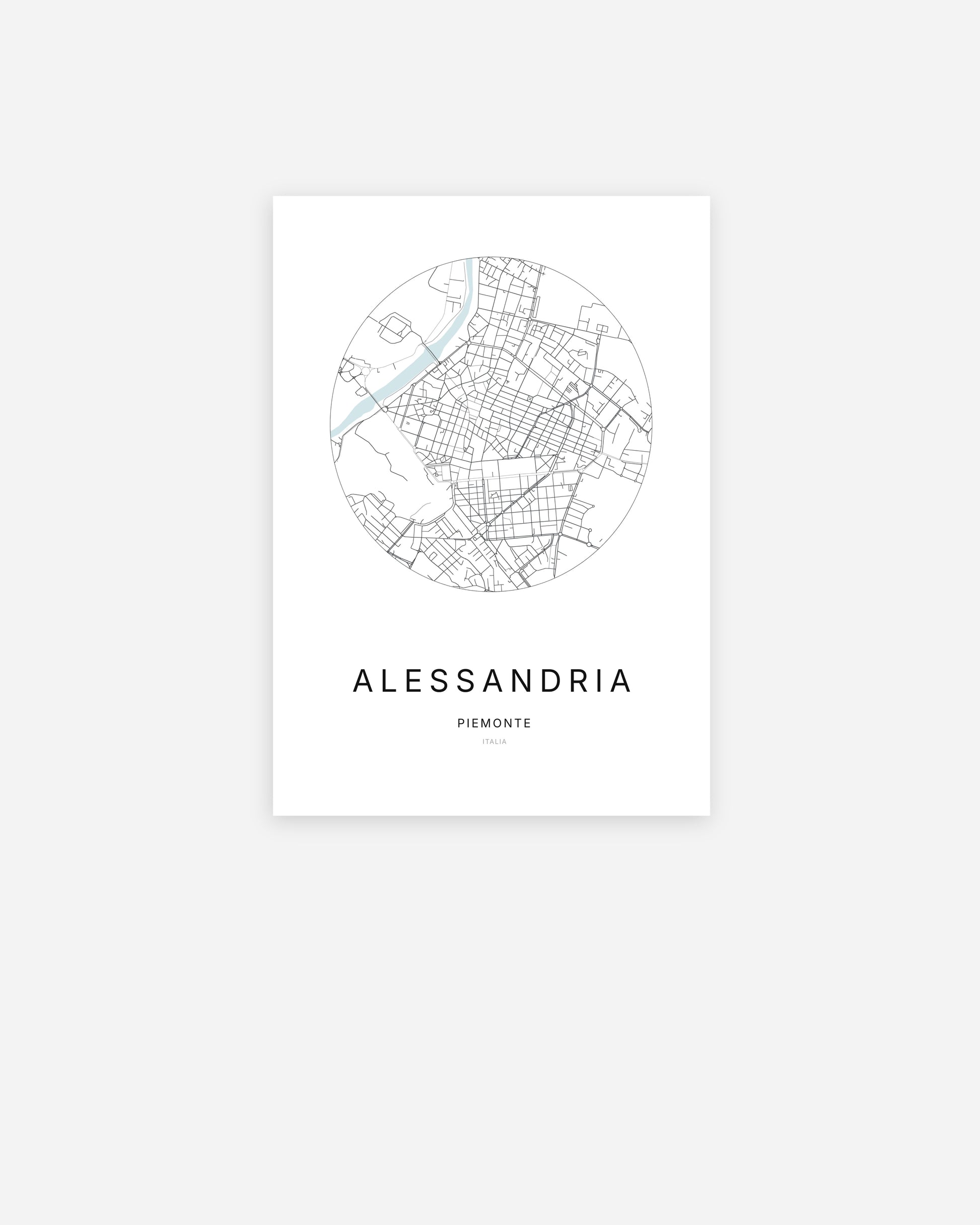 Plan de la ville d'Alessandria au design minimaliste.