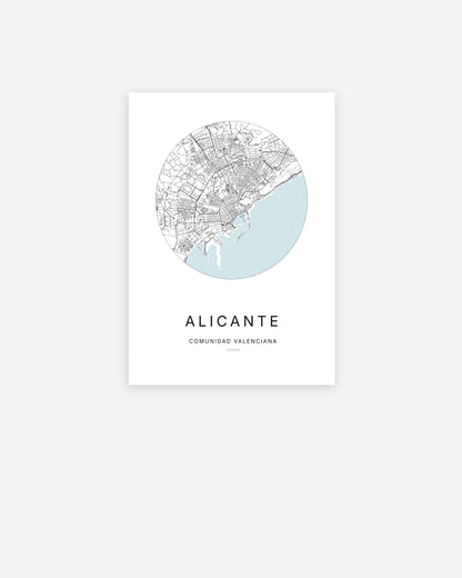 Plan de la ville de Alicante au design minimaliste.