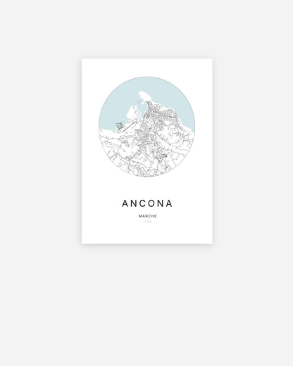 Mappa della città di Ancona dal design minimalista.