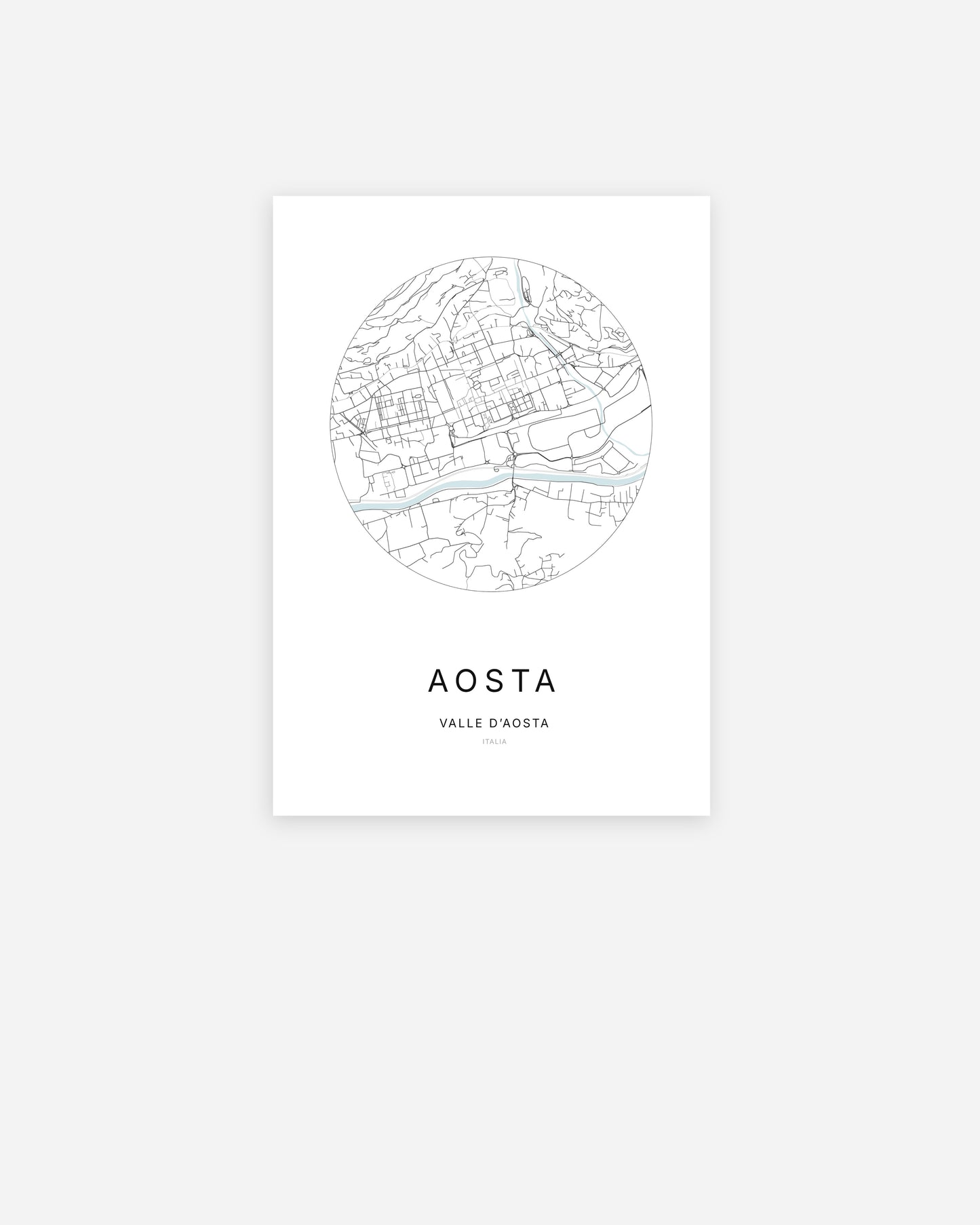 Plan de la ville d'Aosta au design minimaliste.
