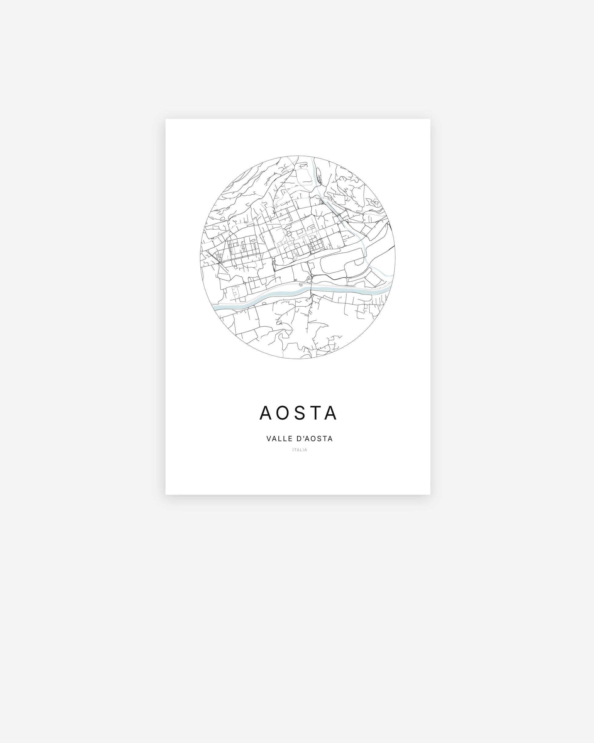 Plan de la ville d'Aosta au design minimaliste.