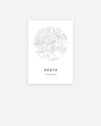 Plan de la ville d'Aosta au design minimaliste.