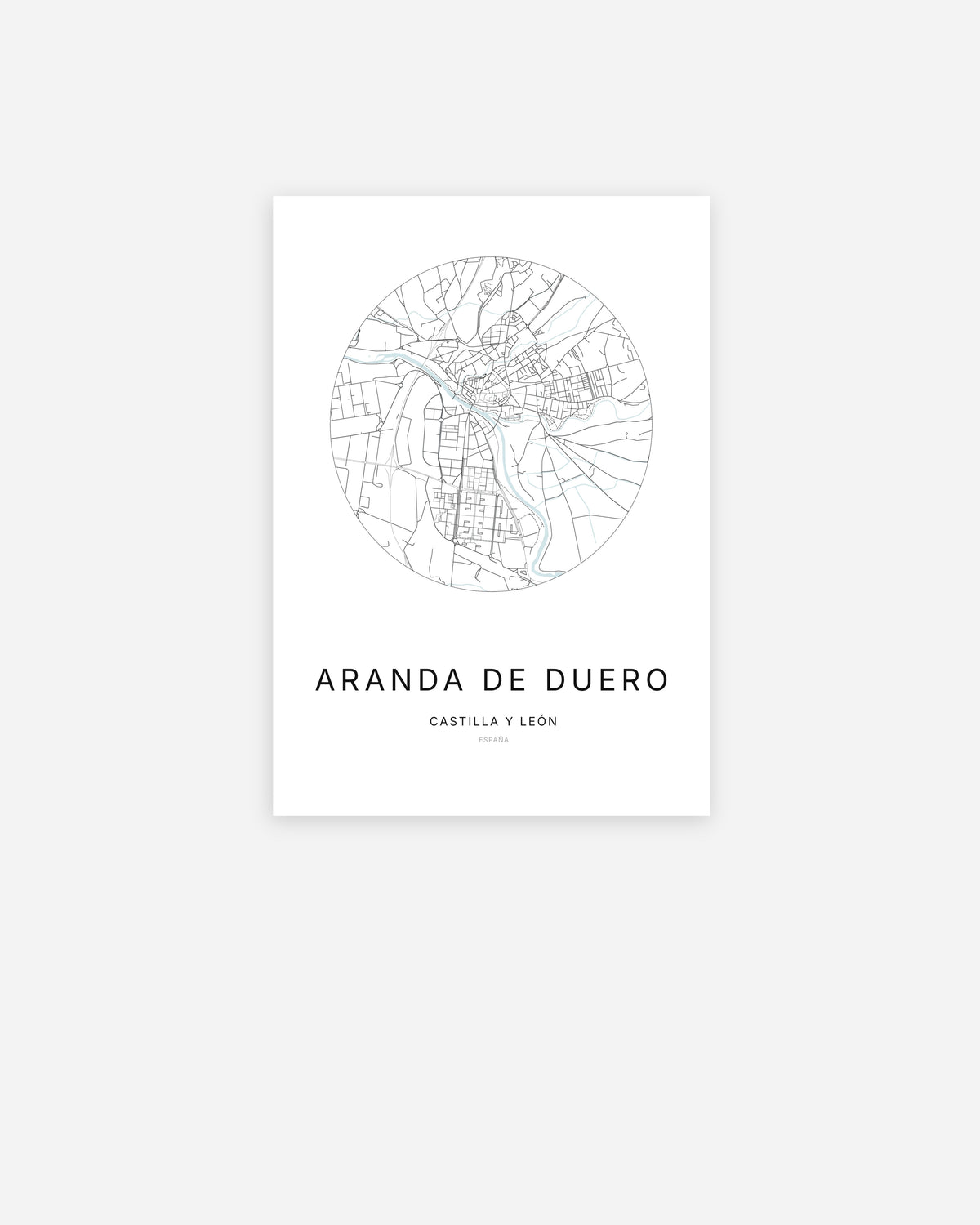 Plan de la ville d'Aranda de Duero au design minimaliste.