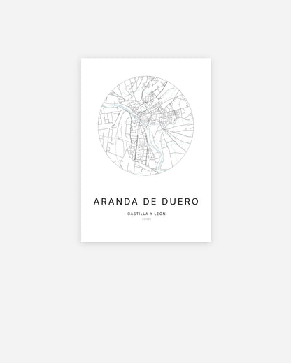 Plan de la ville d'Aranda de Duero au design minimaliste.