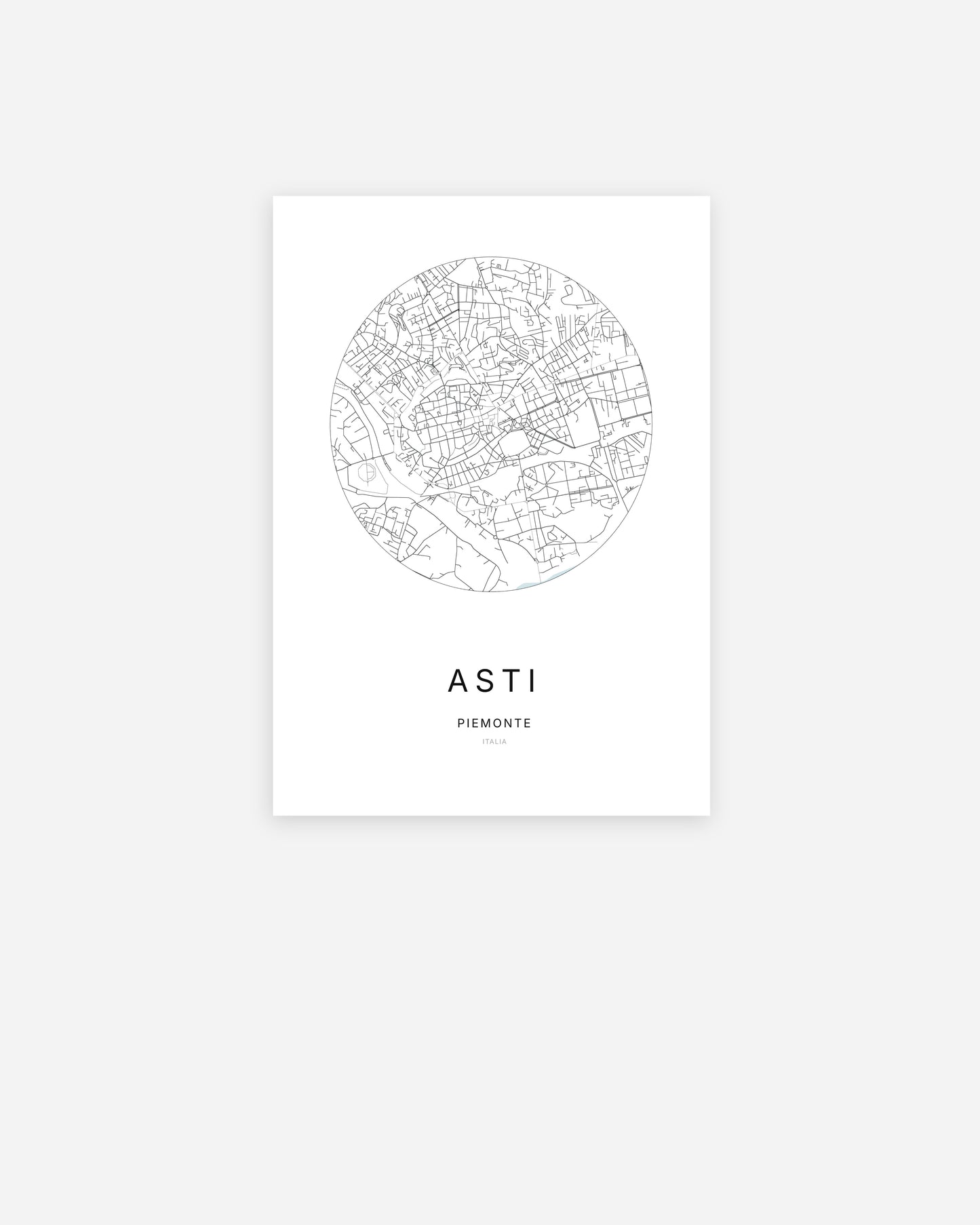 Plan de la ville d'Asti au design minimaliste.