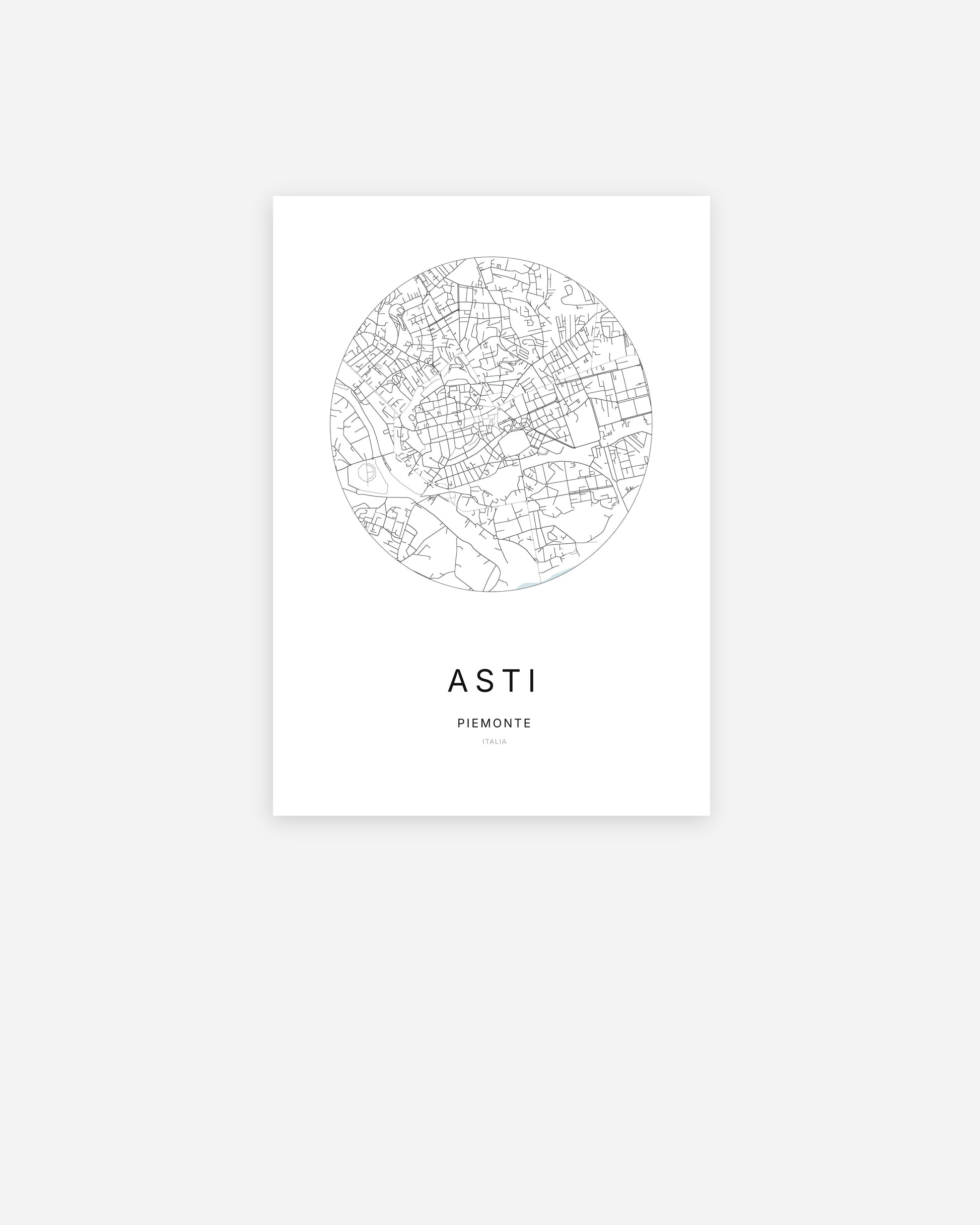 Plan de la ville d'Asti au design minimaliste.