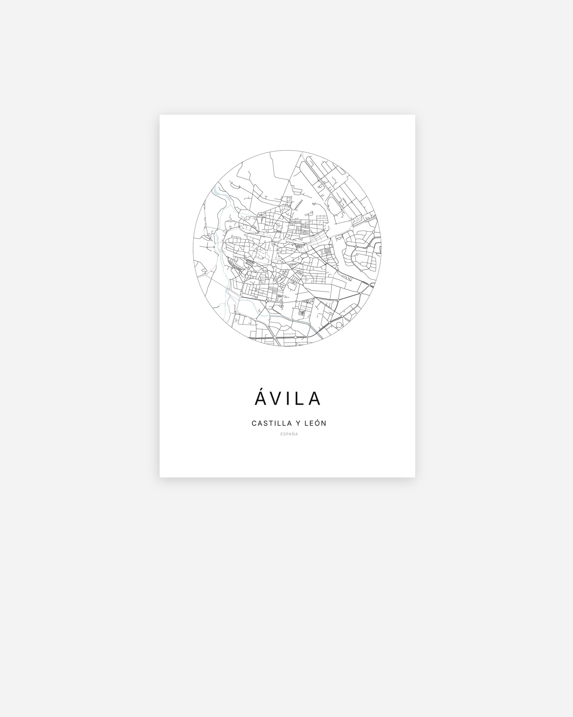 Plan de la ville d'Ávila au design minimaliste.