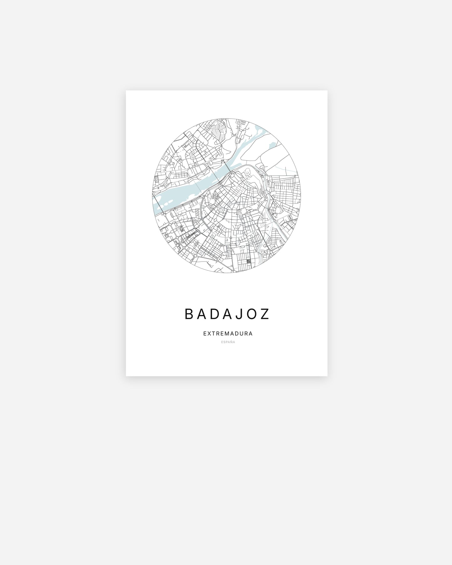 Plan de la ville de Badajoz au design minimaliste.