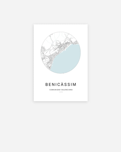 Plan de la ville de Benicàssim au design minimaliste.
