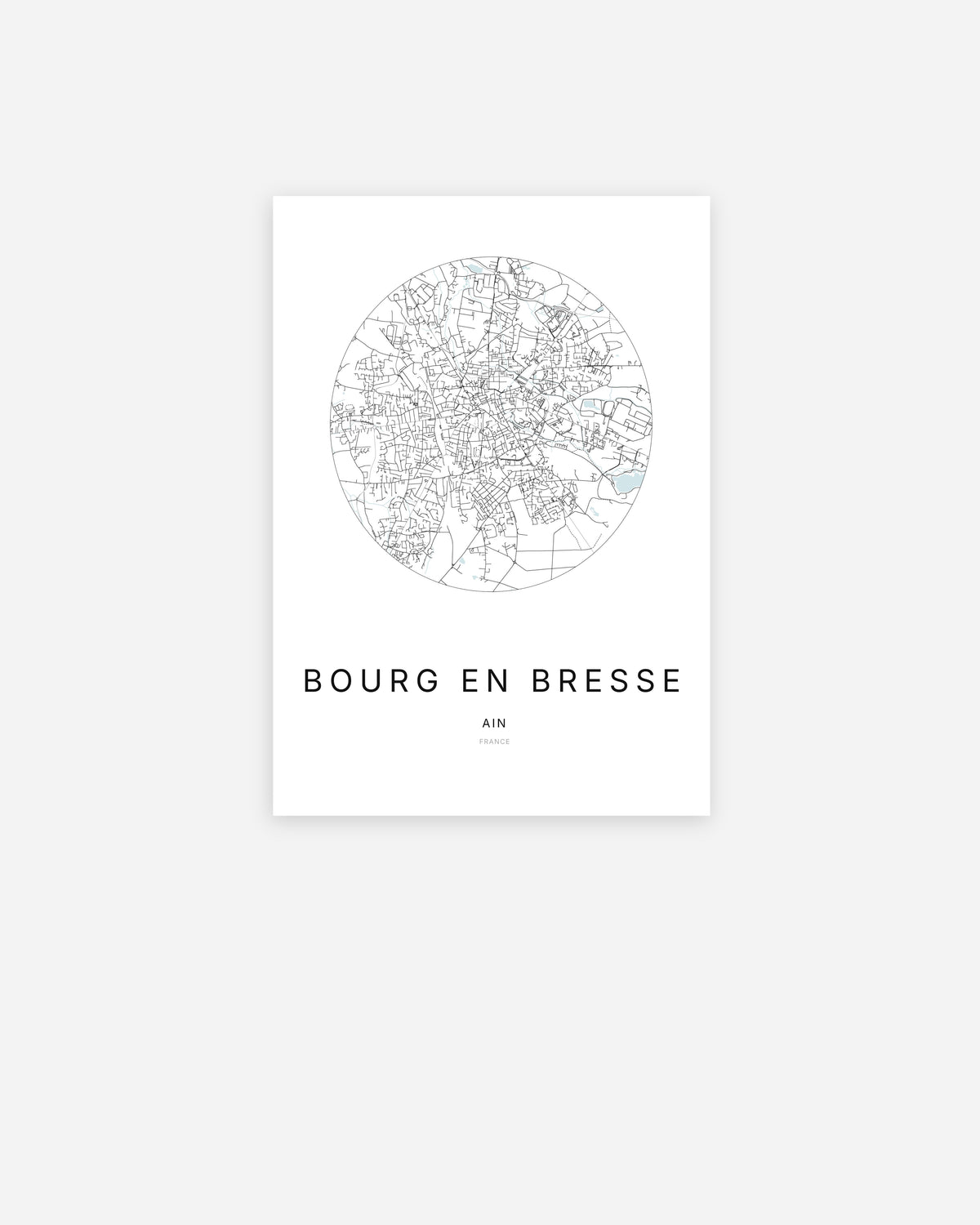 Plan de la ville de Bourg-en-Bresse au design minimaliste.