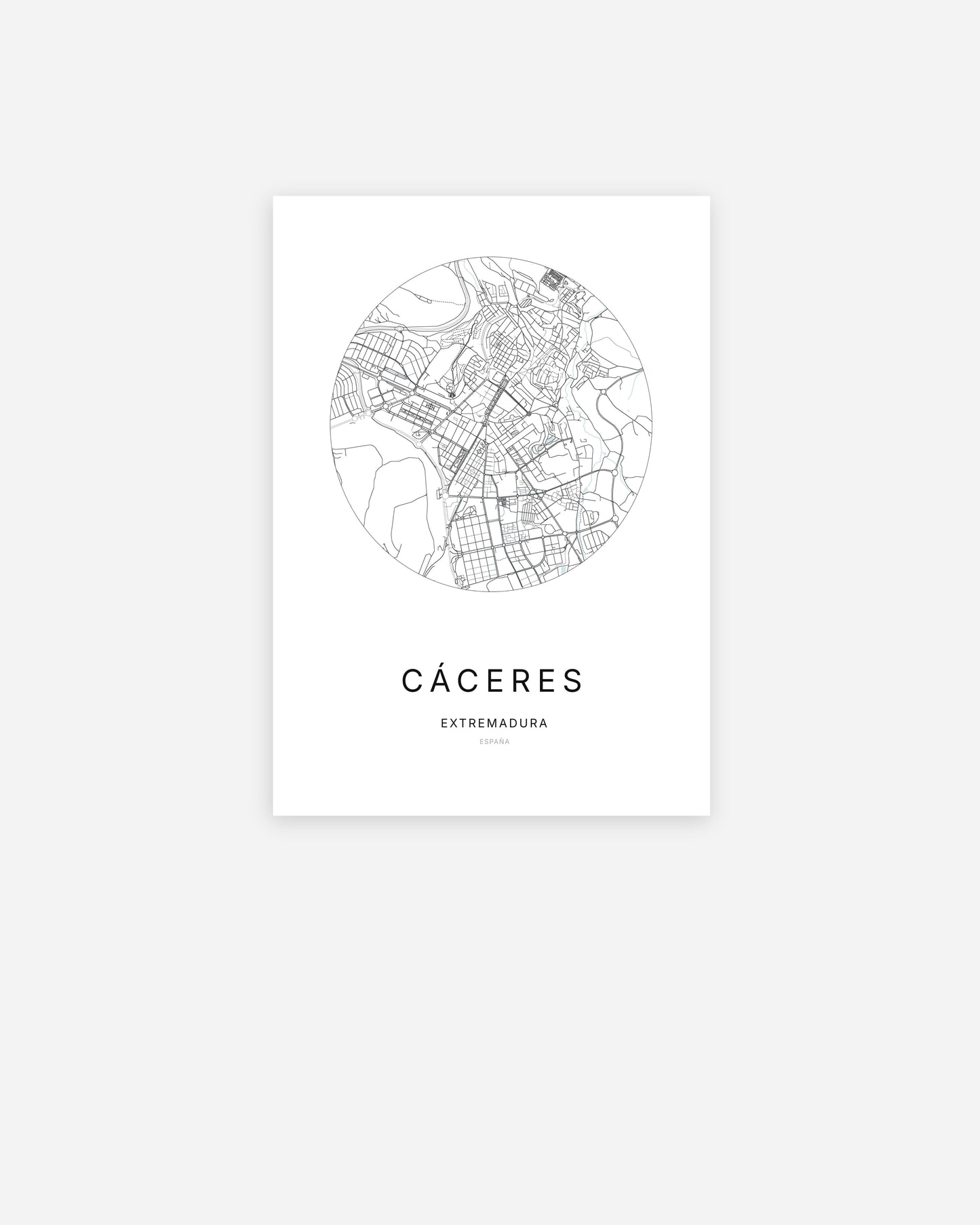 Plan de la ville de Cáceres au design minimaliste.