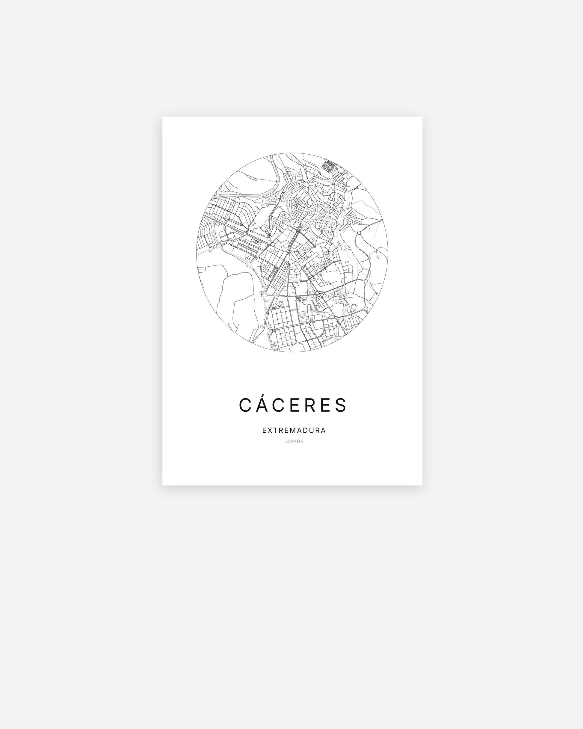 Plan de la ville de Cáceres au design minimaliste.