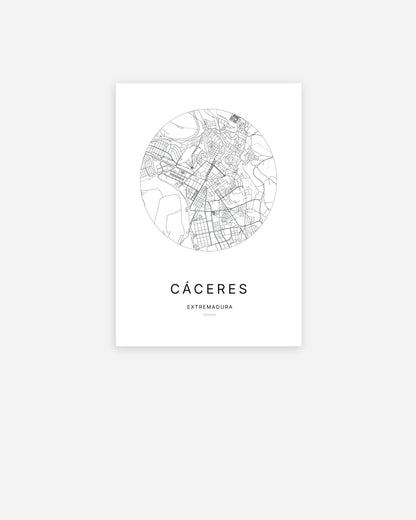 Plan de la ville de Cáceres au design minimaliste.
