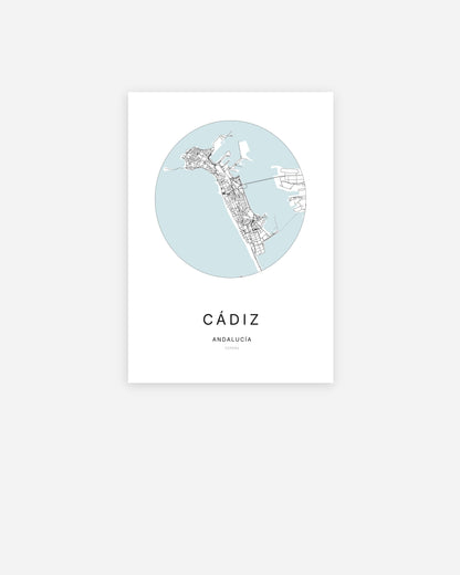 Plan de la ville de Cádiz au design minimaliste.