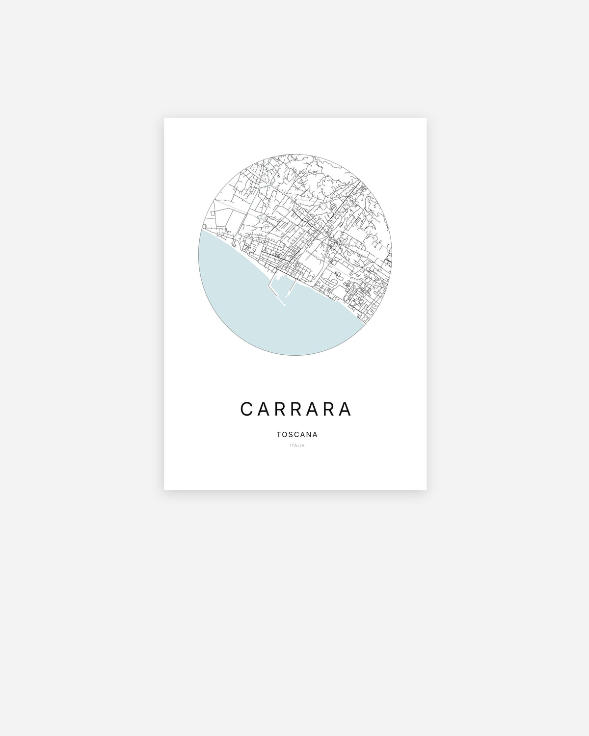 Plan de la ville de Carrara au design minimaliste.