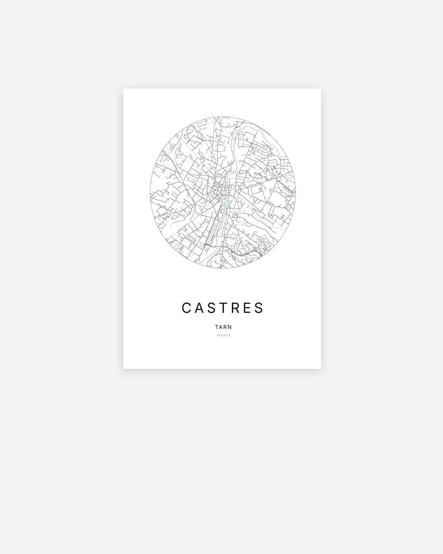 Plan de la ville de Castres au design minimaliste.