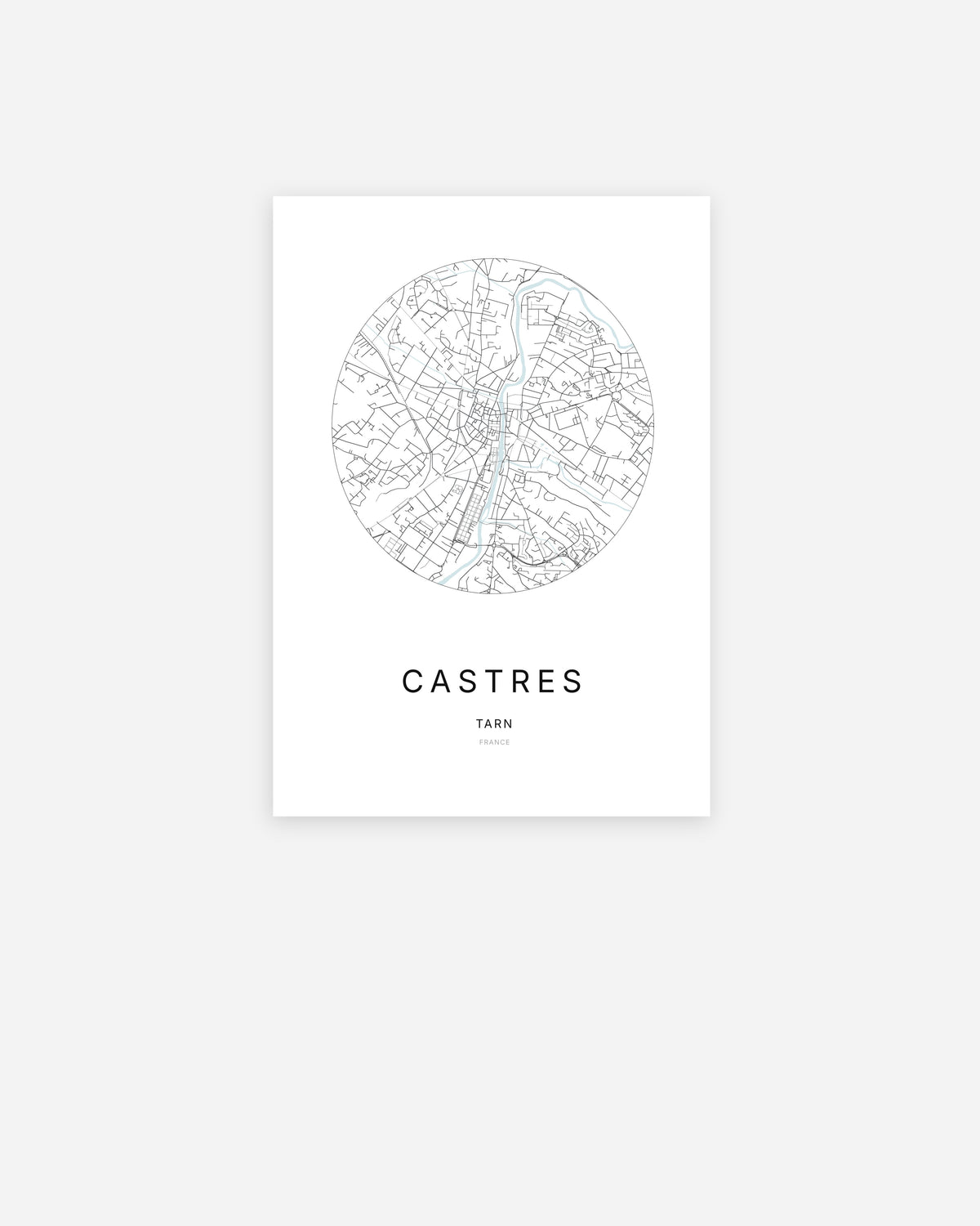 Plan de la ville de Castres au design minimaliste.