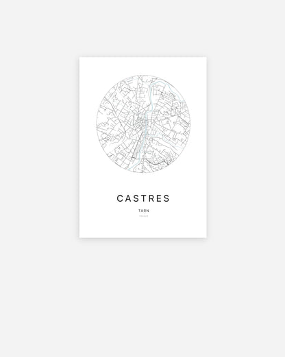 Plan de la ville de Castres au design minimaliste.